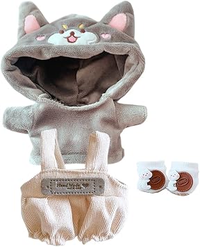 niannyyhouse Dog Suit Dress Up Hoodie Corduroy Overalls Shoes 7.8in20cm Plush Doll Stuffed Figures Toys Clothes Accessories Gray
