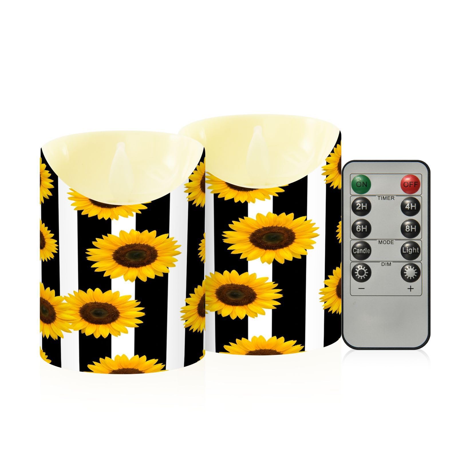 Ewusp Sunflowers Flameless Candles Battery Operated Flickering LED Pillar Candles Set of 2 with Remote Control & Timer, for Home Decor Wedding Holiday Party Centerpieces