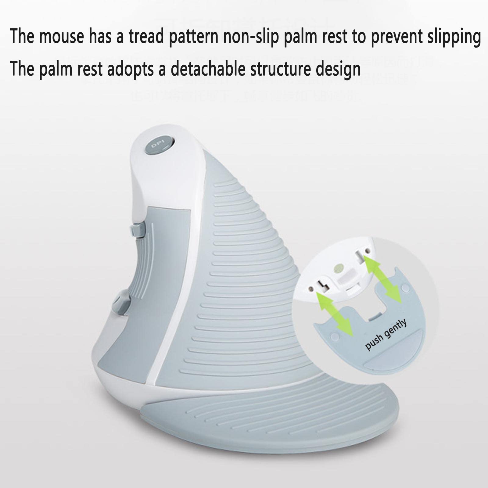 Mysz Bezprzewodowa mysz komputerowa do laptopa USB do gier z akumulatorem ergonomiczna mysz urządzenie wskazujące zrównoważona w pionie symetryczna odłączana regulacja DPI dłoni(White)