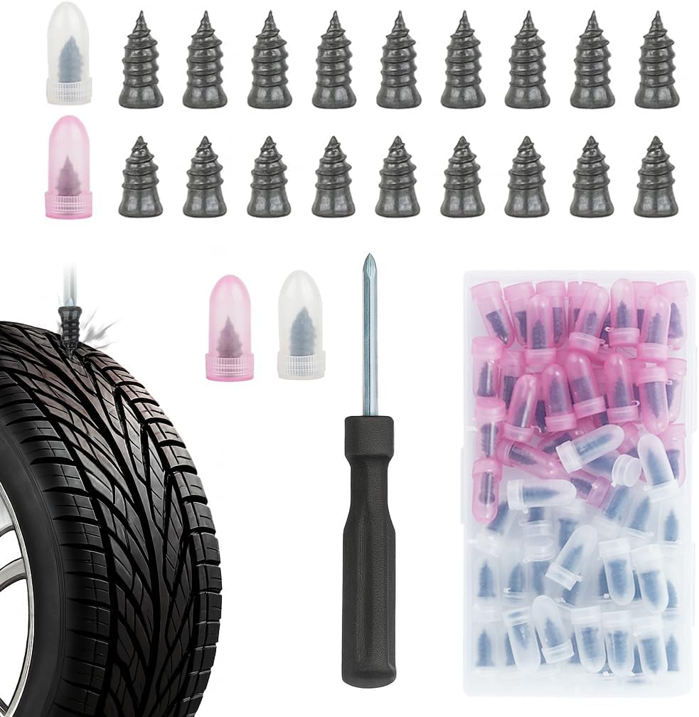 60PCS Tire Repair Rubber Nails Kit, Screw in Tire Plug, Vacuum Flat Tire Repair Kit, Fast Self-Service Puncture Repair Rubber Nail for Car, Motorcycle, Truck, Tractor Tire Puncture Repair-image-9