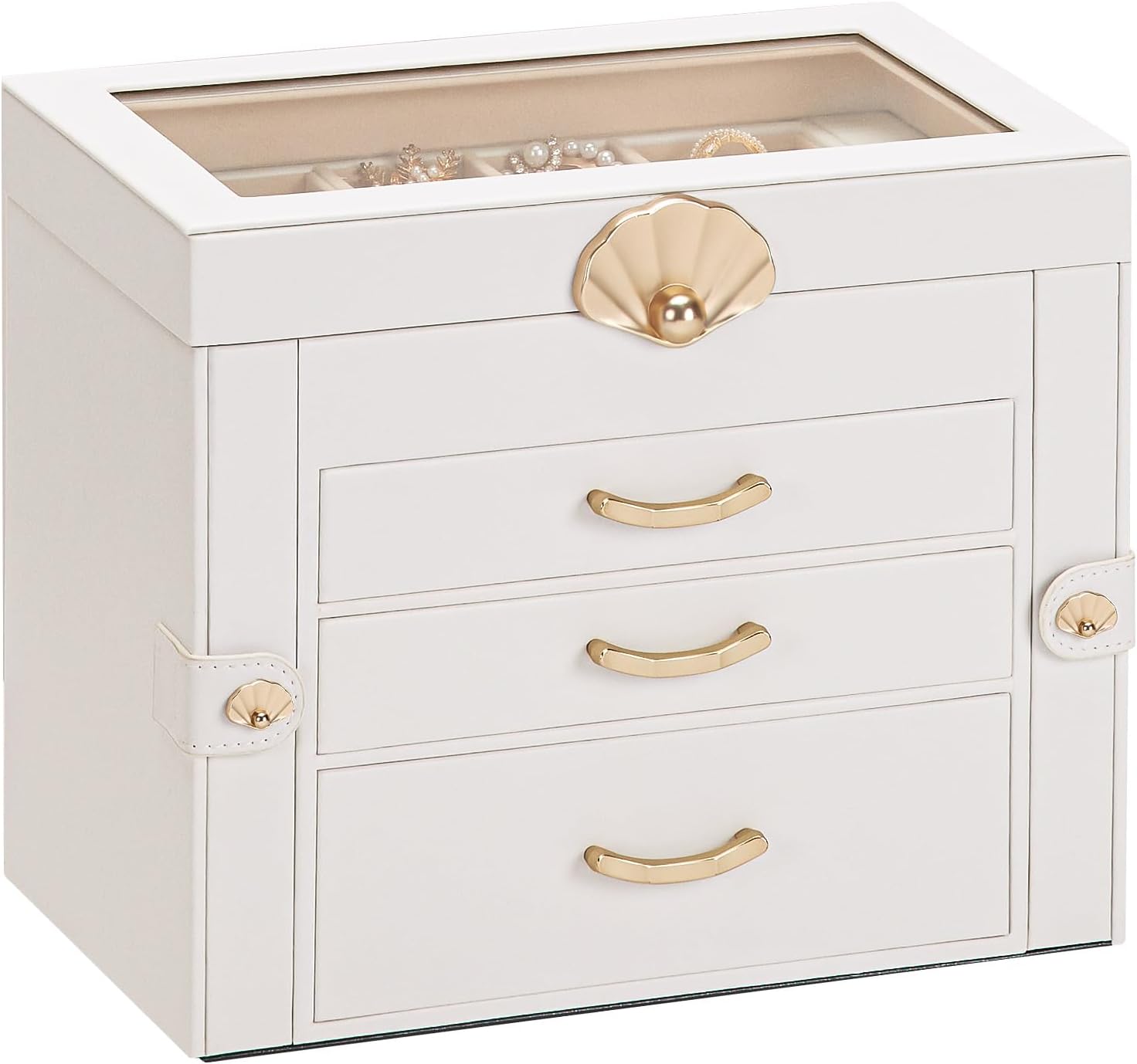 Enthralite Jewelry Box with 3 Drawers : Jewelry Display Organizer for Earrings Necklaces - Gift for Girls Women | White
