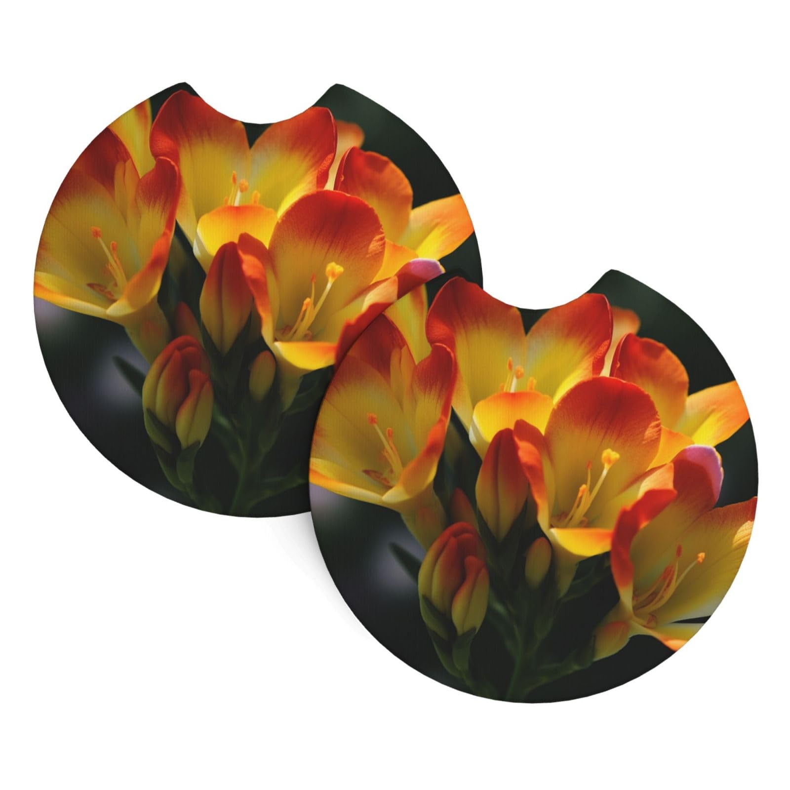 2 Pack Car Coaster for Cup Holders Freesia Beautiful Plant Flower Car Cup Coaster 2.7" Neoprene Non-Slip Automotive Cup Mat Universal Auto Car Interior Accessories for Women Men Cup Pad