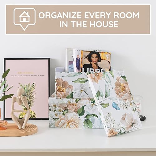 Miniatura 8 de Soul & Lane Cajas de almacenamiento de cartón decorativas con tapas para decoración y organización del hogar, juego de 3 cajas grandes de recuerdo