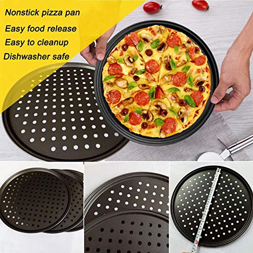 Synpinya 10 Inch Personal Perforated Pizza Pans Black Carbon Steel With Coating Easy To Clean Pizza Baking Tray #TOP6