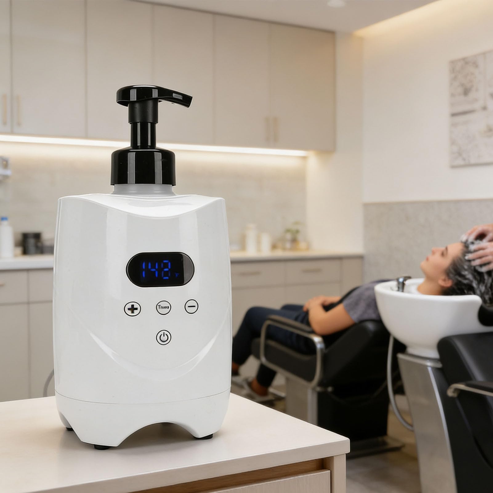 FILFEEL Rasierschaum-Heizung, Warme Schaummaschine für Friseursalons und den Heimgebrauch mit Einstellbarer Temperaturanzeige, Erwärmt Rasierschaum und Massageöle Schnell (EU-Stecker 220V)