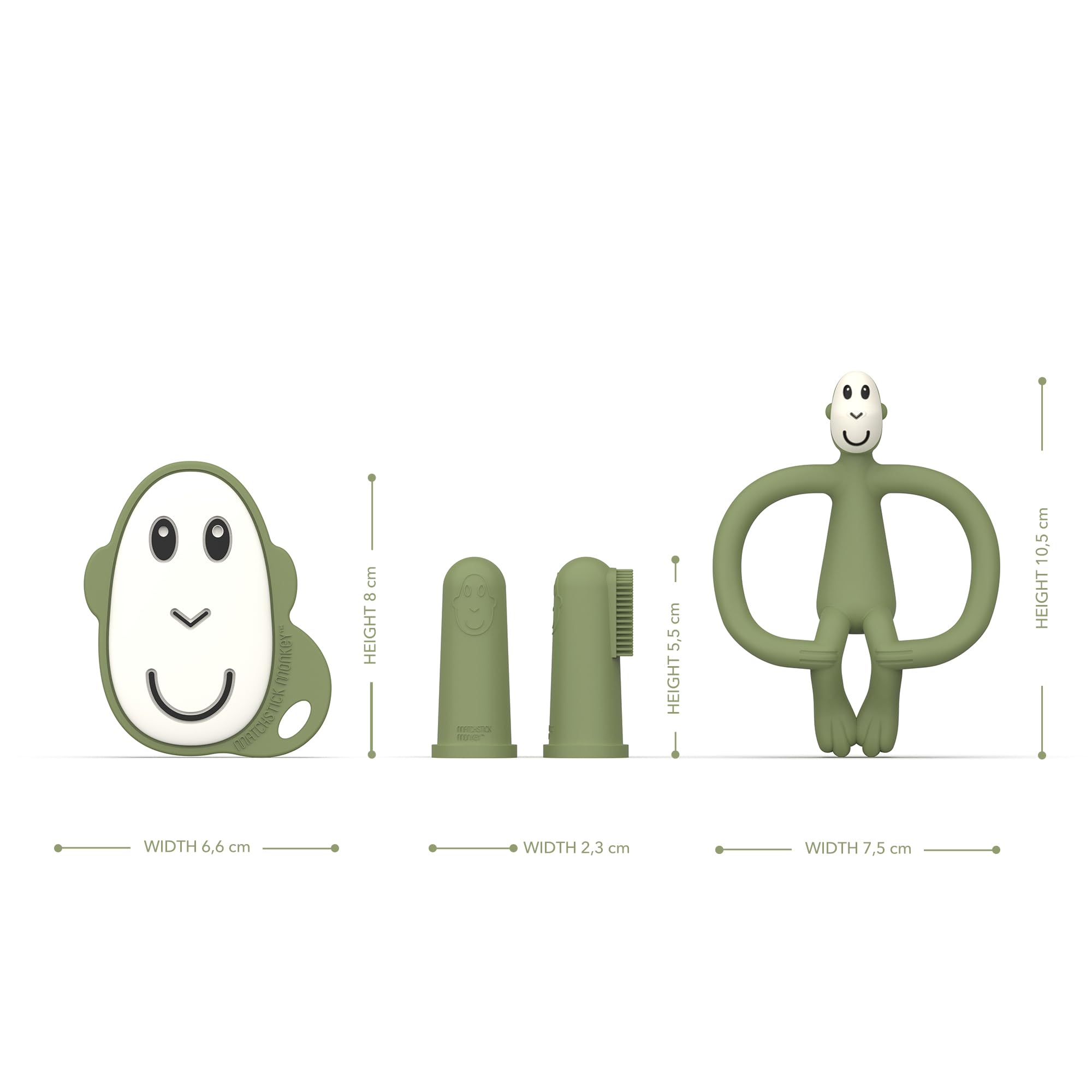Matchstick Monkey, Antimicrobial Teething Starter Set, 1 Flat Face Teether, 1 Animal Teether, 2 Silicone Finger Toothbrushes - Image 3