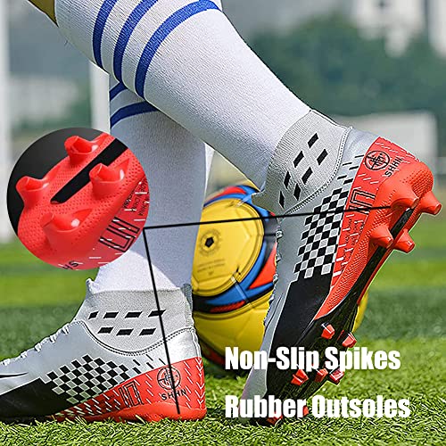 Men's Soccer Cleats With Non-Slip Spikes High-Tops Baseball Lacrosse Combat Boots Firm Ground Unisex-Adults Turf Sneaker Black Silver Eu 41 #TOP2