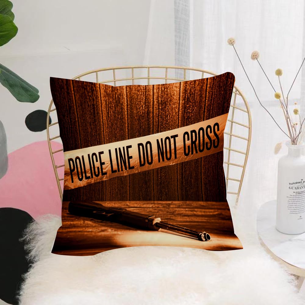 HYMSXW Cushion Cover,Throw Pillow Case Home Decorative for Living Room Bedroom Sofa Chair 20X20 Inch,Cordons, warnings and weapons suspense scenes,Pillowcase 50X50cm