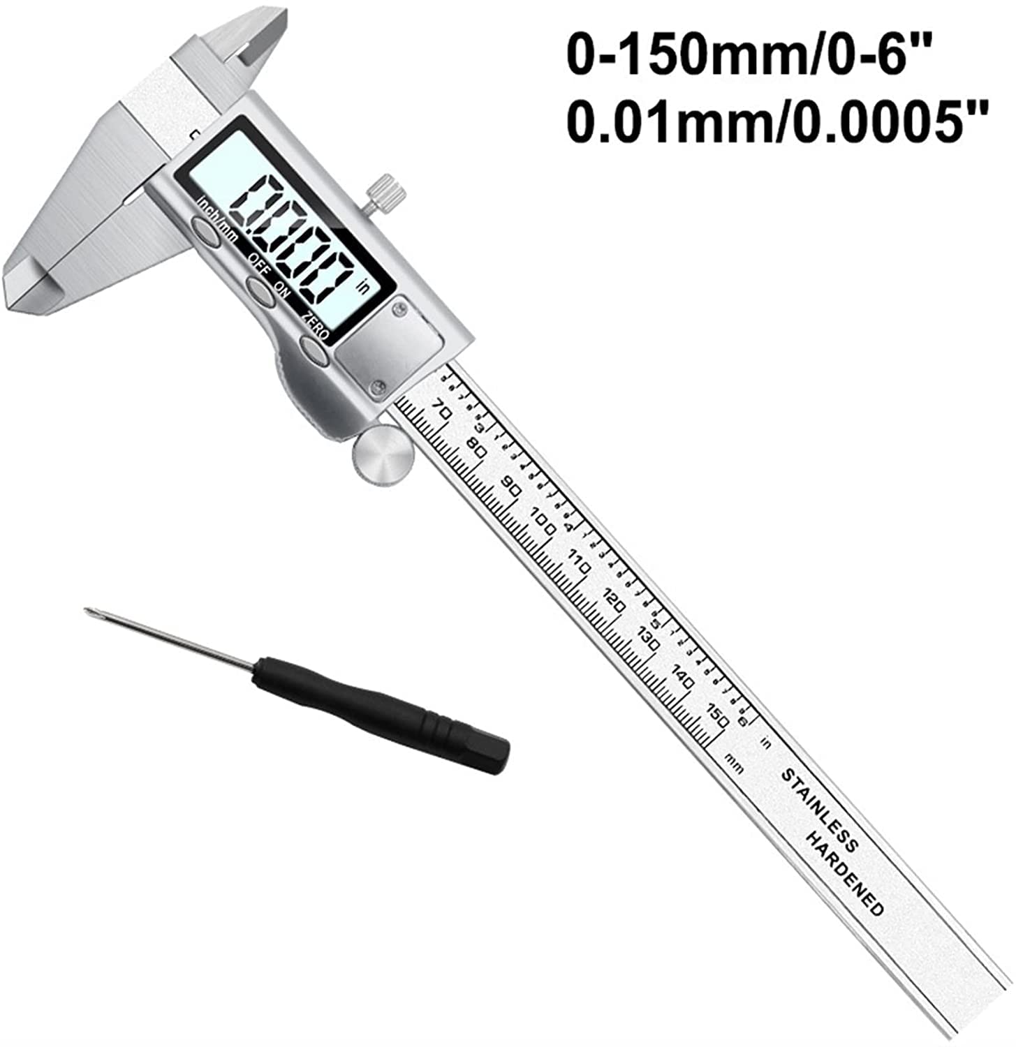 High Precision 0.02mm/0.001" Stainless Steel Vernier Caliper 0-6Inch/0-150mm Manual Caliper Durable Slide Caliper Measuring Tool - 1420