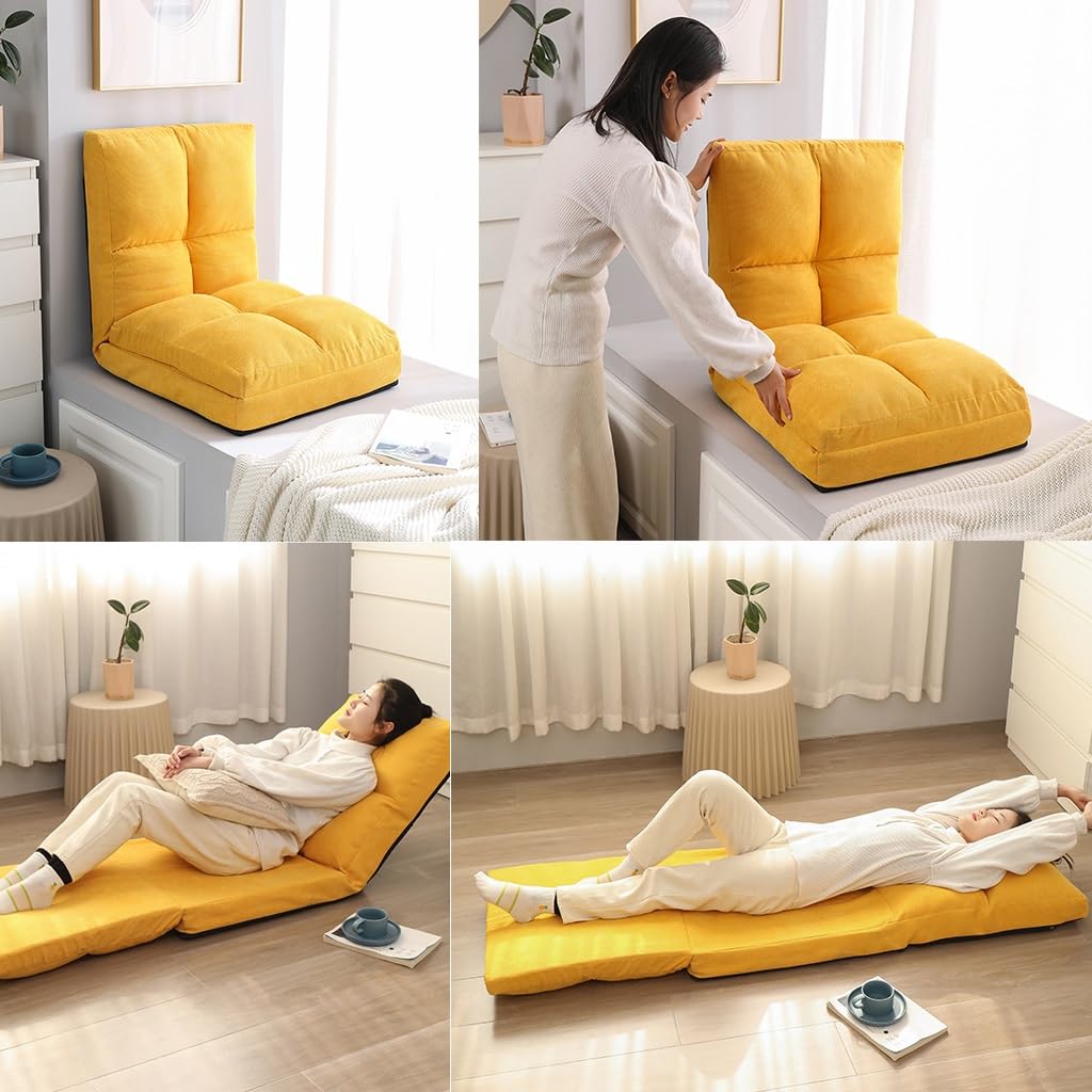 Silla reclinable plegable – Respaldo ajustable, asiento de descanso para sala de estar, dormitorio, ventana – Silla plegable para césped, sofá individual – Máxima comodidad