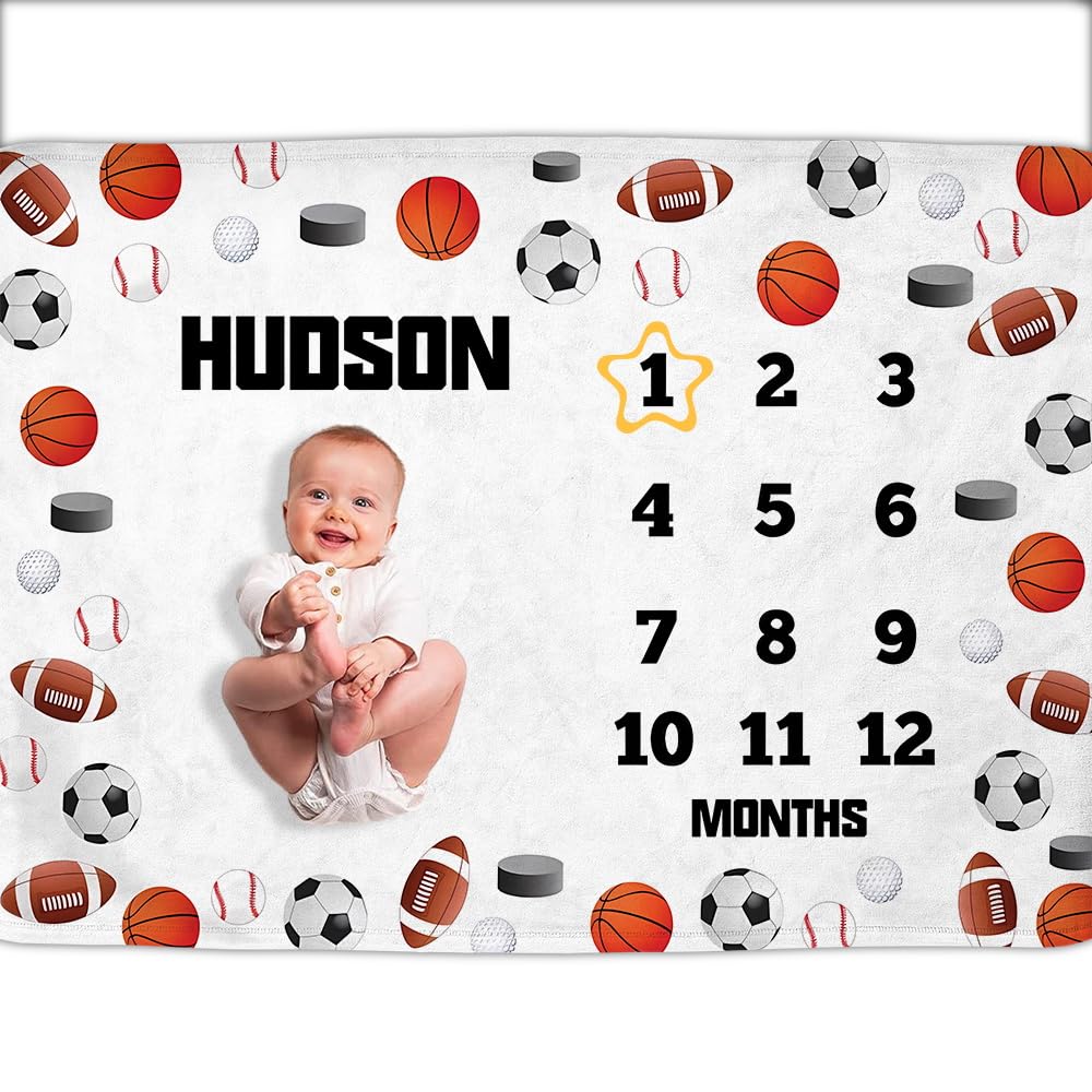 OLIVE OLIVIA Personalized Monthly Baby Milestone Blanket,60"x80"