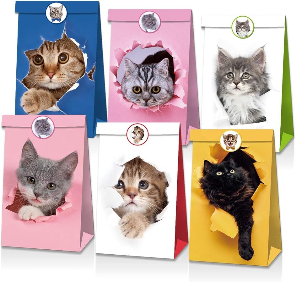 AaonCat Bag, Kitty Cat Party Supplies, 24 Pack, Pink, Cartoon, 7.8 x 4.7 x 3.1 inches, Birthday, Baby Shower