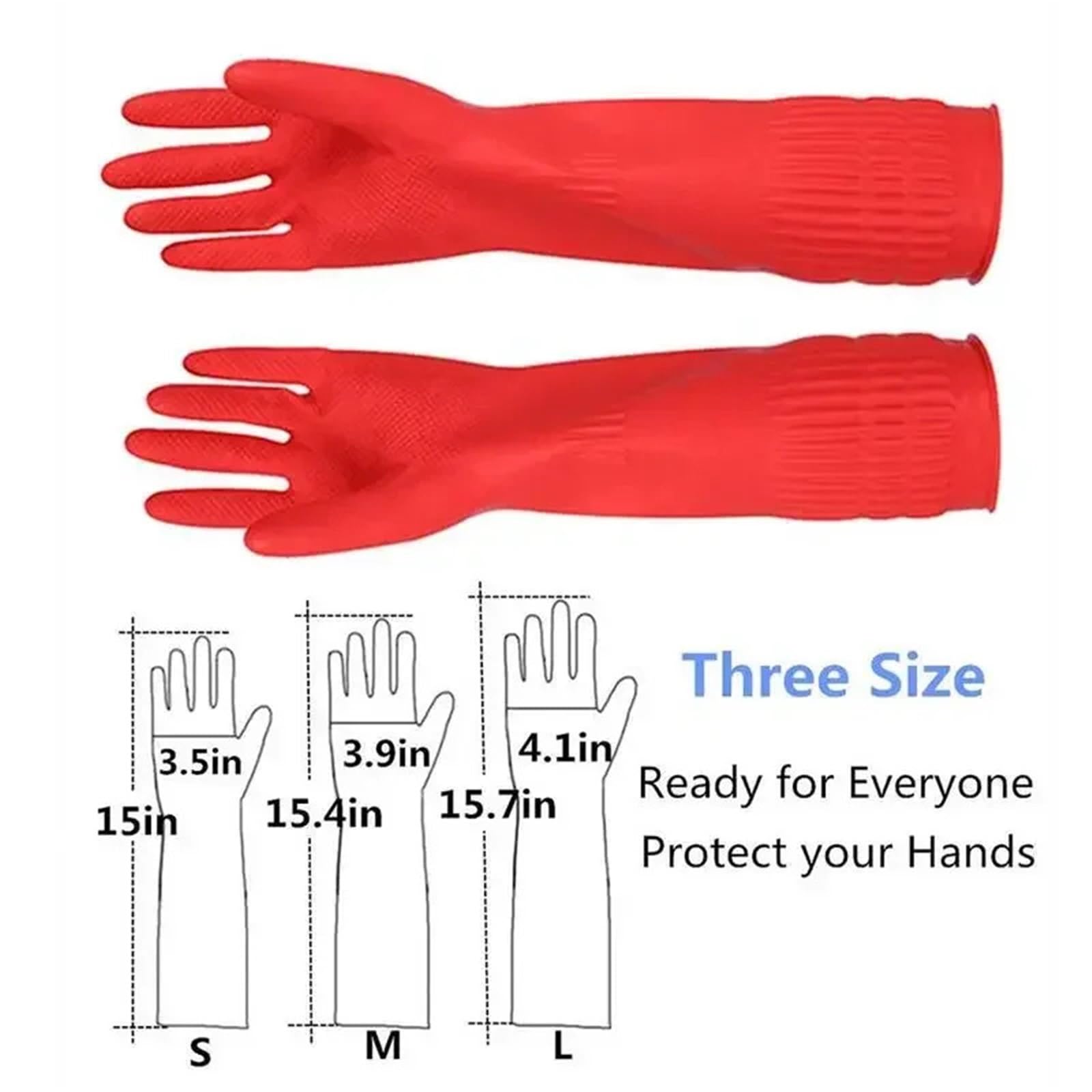 Guantes Limpieza Guantes limpios, 1 par, tallas S/M/L, rojos, flexibles, de goma, for lavar platos, largos, for el hogar, baño, limpieza, accesorios cocina