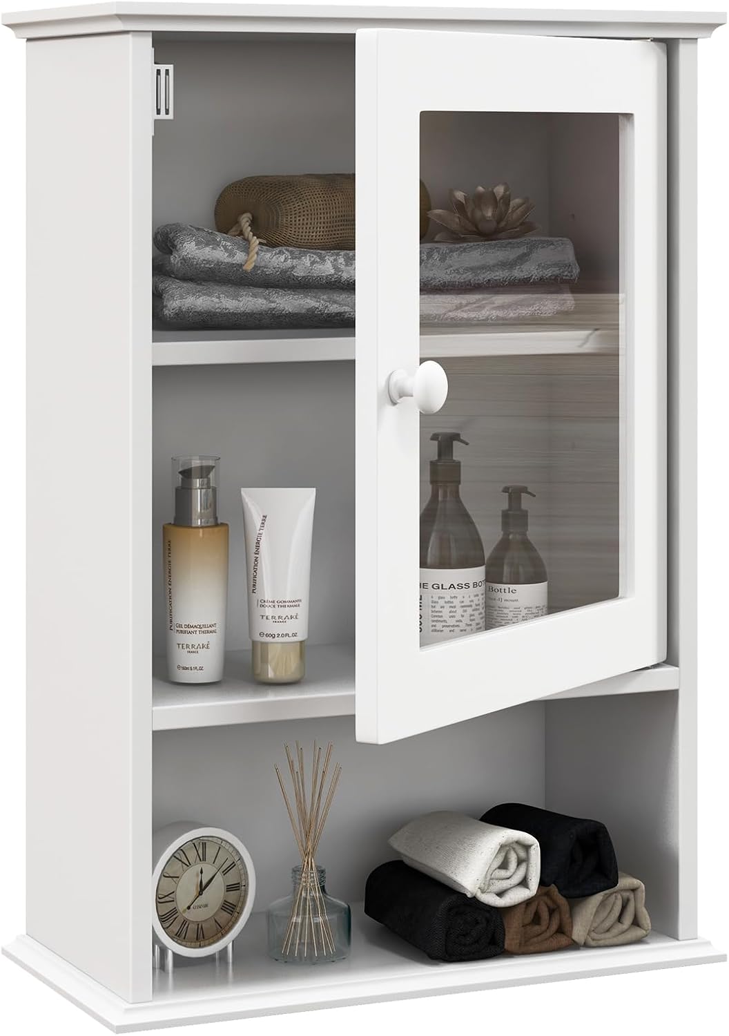 Tangkula Bathroom Cabinet, Wall Mounted Storage Organizer W/Door and Open Shelf, Hanging Medicine Cabinet, White