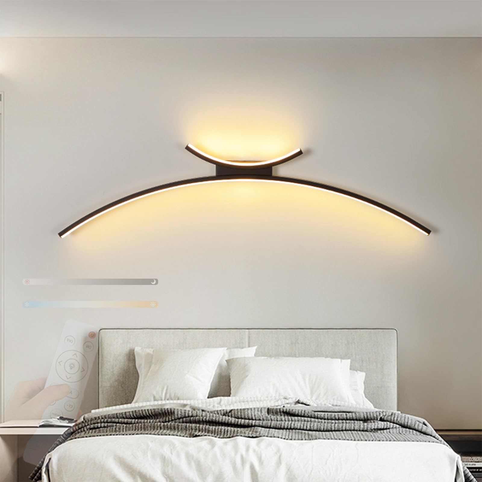 Aplique de pared LED lineal negro de 80cm regulable con mando para dormitorio 8