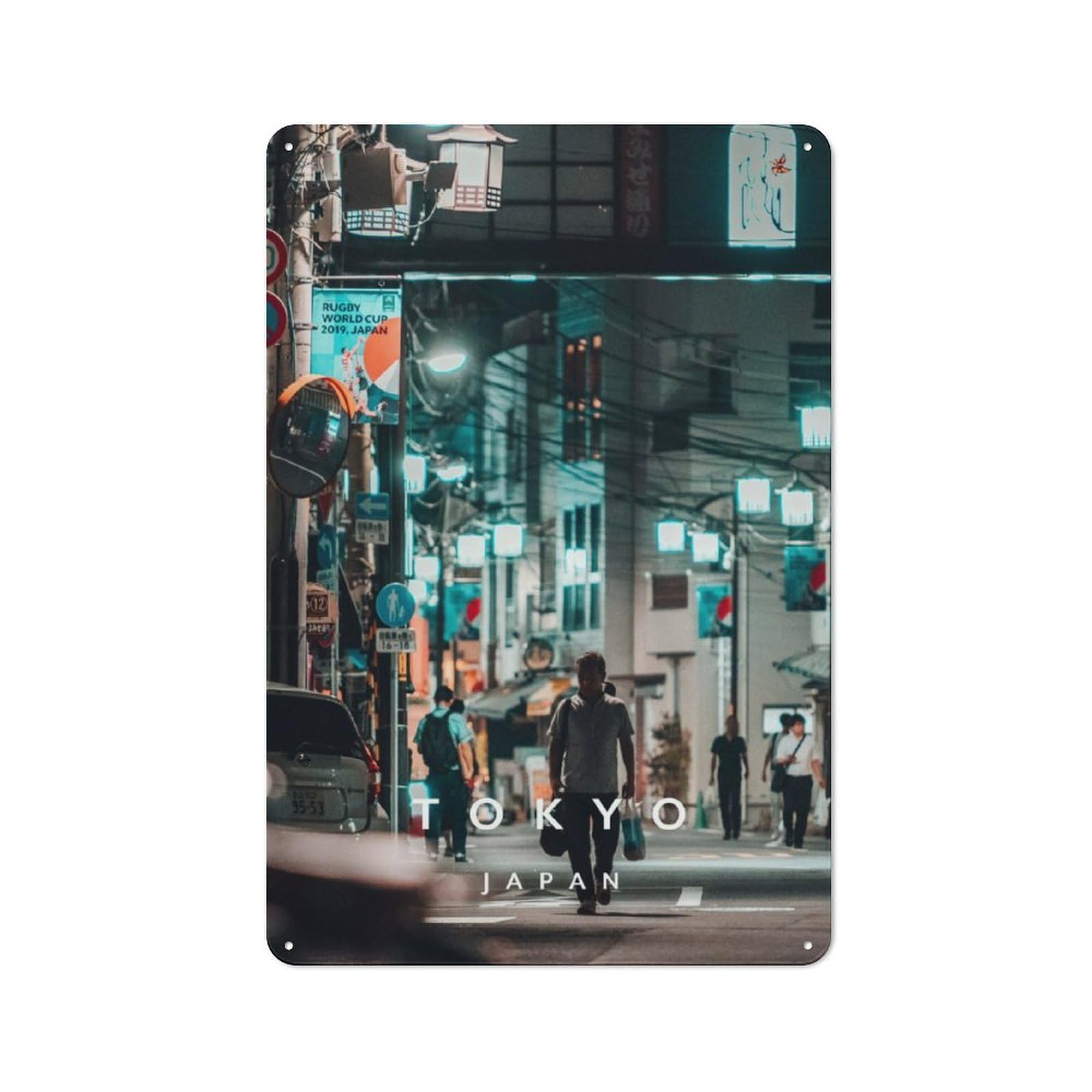 Junmoney Tokyo Streets Metal Plaque 30X20cm With For Home Bar Wall, Retro Decor, For Garage, Workshop And Man Cave Decoration