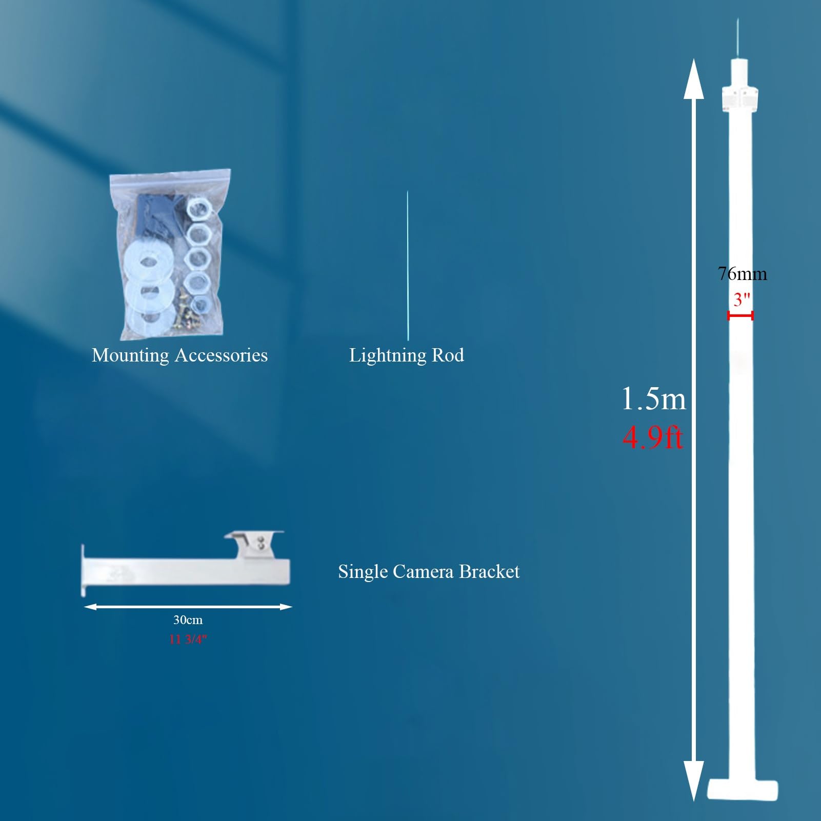 Halterung für Überwachungskamera 1/1,5/2 m Bodenmontagestange für Überwachungskameras im Garten, CCTV-/ IP-Kamera-Rack-Montagestange, Universal-Überwachungskamera-Ständer(1.5m (4.9ft))