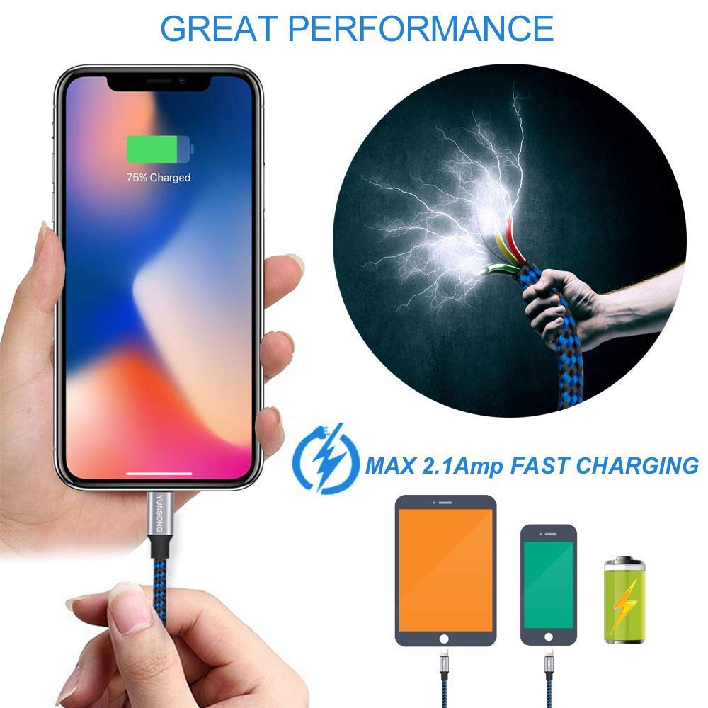 iPhone Charger, YUNSONG 4 Pack (3FT, 3FT, 6FT, 6FT) Nylon Braided Charging Cable Cord Lightning to USB Cable Charger Compatible with iPhone Xs MAX XR X 8 7 6s 6 Plus SE 5S 5C 5