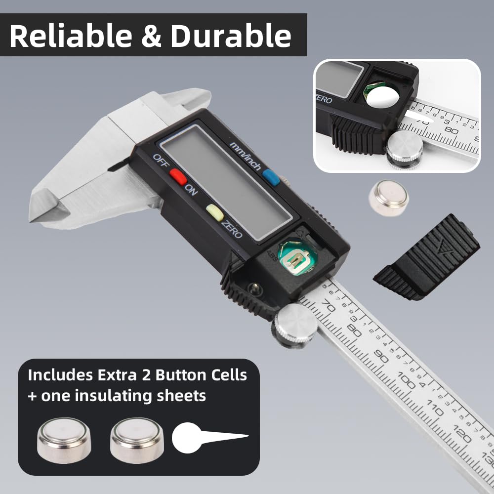 Strumento di misurazione digitale, calibro a corsoio digitale in acciaio inox, micrometro con grande schermo LCD, funzione di spegnimento automatico, conversione millimetrica in pollici, strumenti per