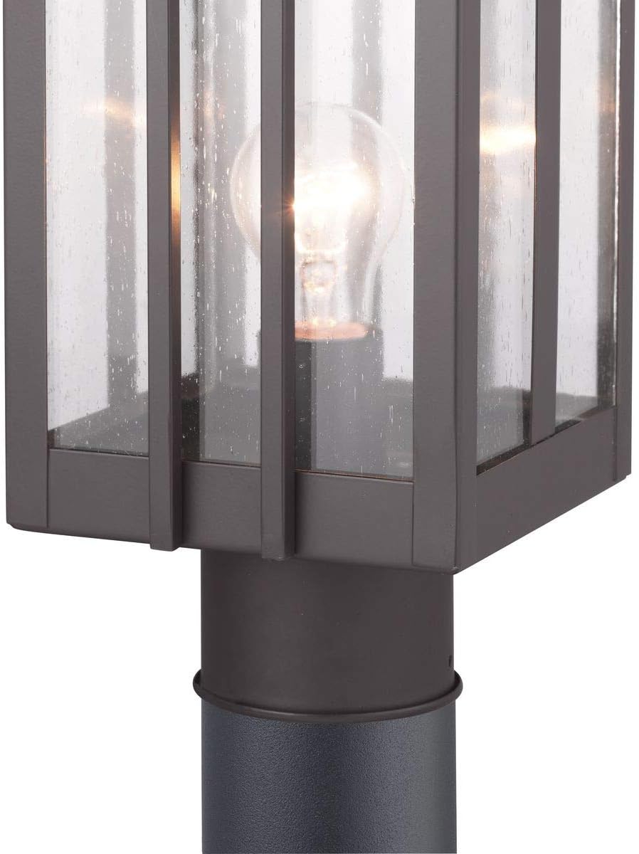 Best Quality 🔥 Boxwood Collection 1-Light Clear Seeded Glass Craftsman Outdoor Post Lantern Light Antique Bronze