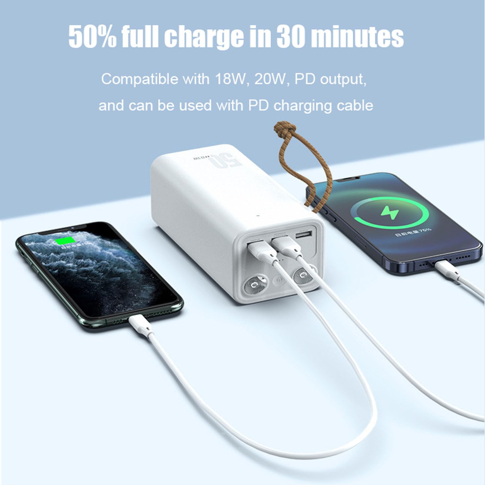 Przenośny Power Bank, 50000mAh Duża Pojemność, Przenośny Power Bank Pd22.5W Super Szybkie Ładowanie z Latarką,Black