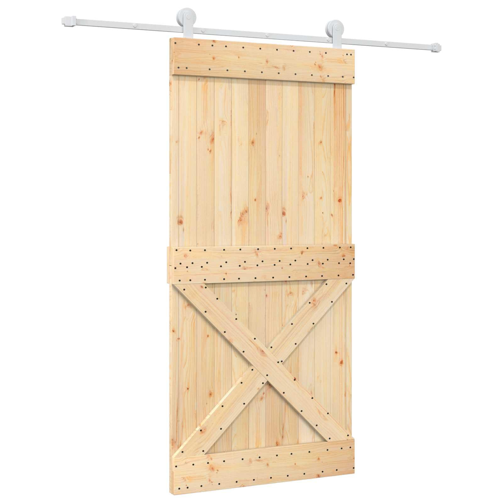 Porta scorrevole naturale e bianca, 95 x 210 cm | pino massiccio, binario in acciaio, scorrimento morbido, salvaspazio, design moderno