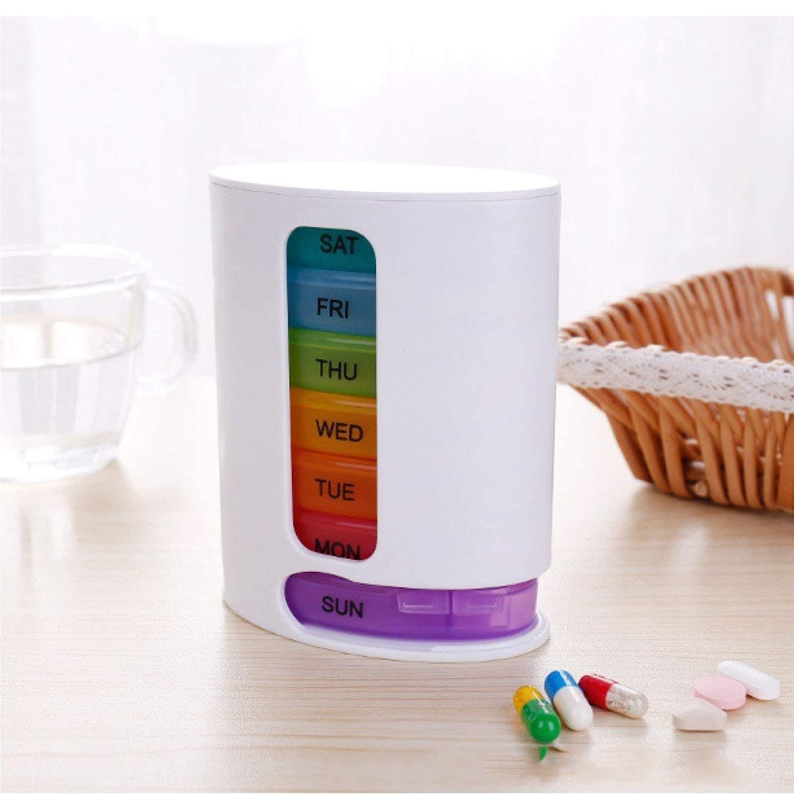 Pastillero de 7 días 4 Veces al día, Organizador de Pastillas semanal Desmontable 7 Compartimentos apilables