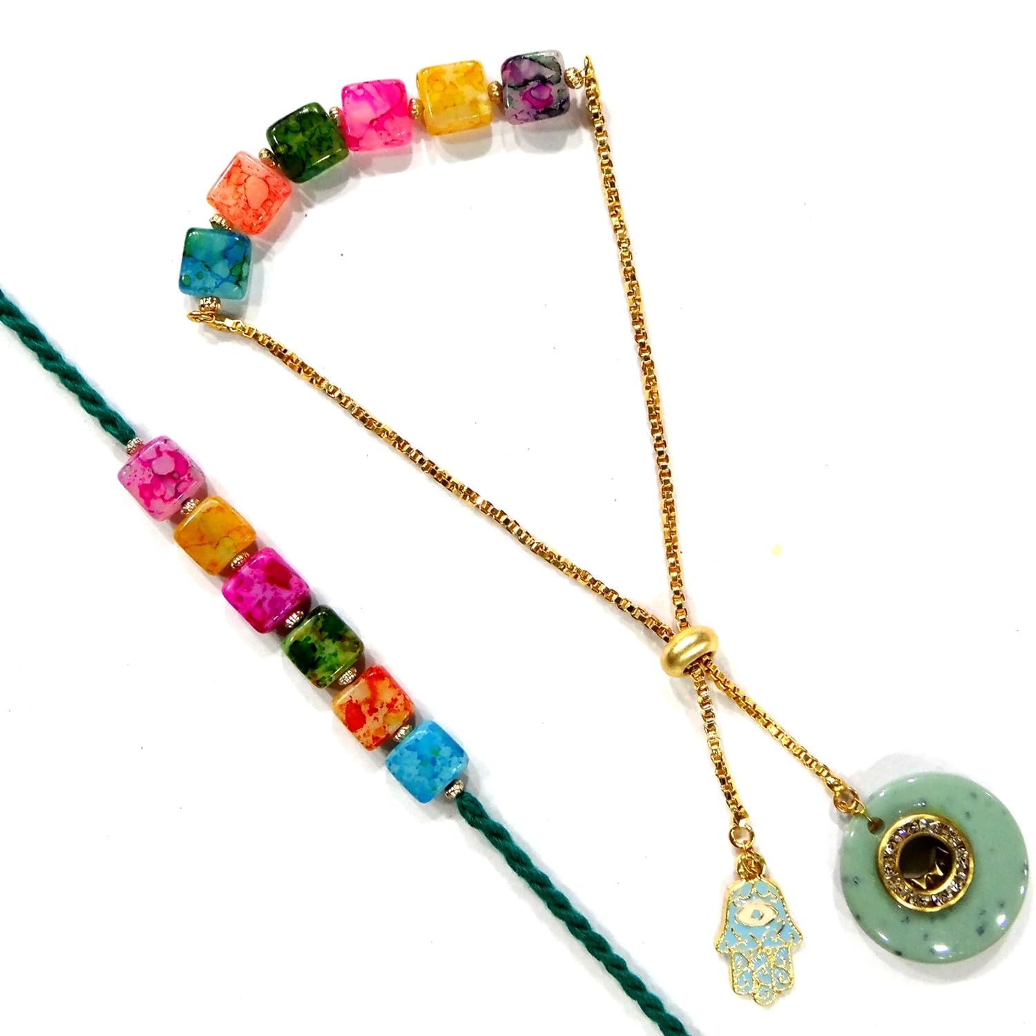 Rainbow Beads Designer Bhaiya-Bhabhi Lumba Rakhi Set with Unicorn Charm & Adjustable Bracelet Style-image-22