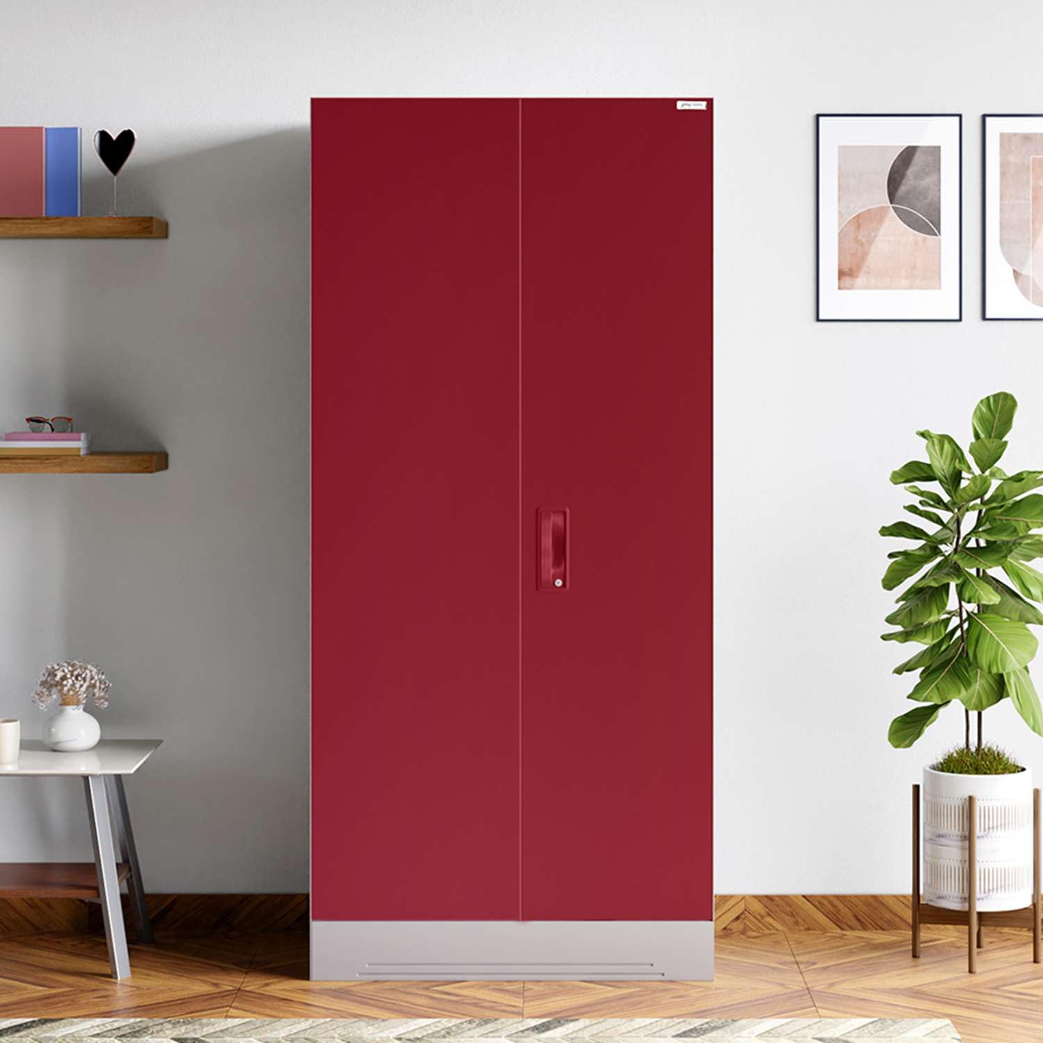 Interio by Godrej Slimline 2 Door Steel Almirah with Locker | Textured Carmine Red