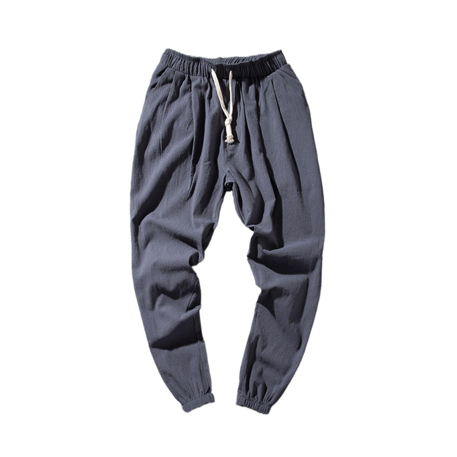 Pantaloni da uomo in cotone e lino a nove decimi affusolati alla moda in stile cinese per primavera estate