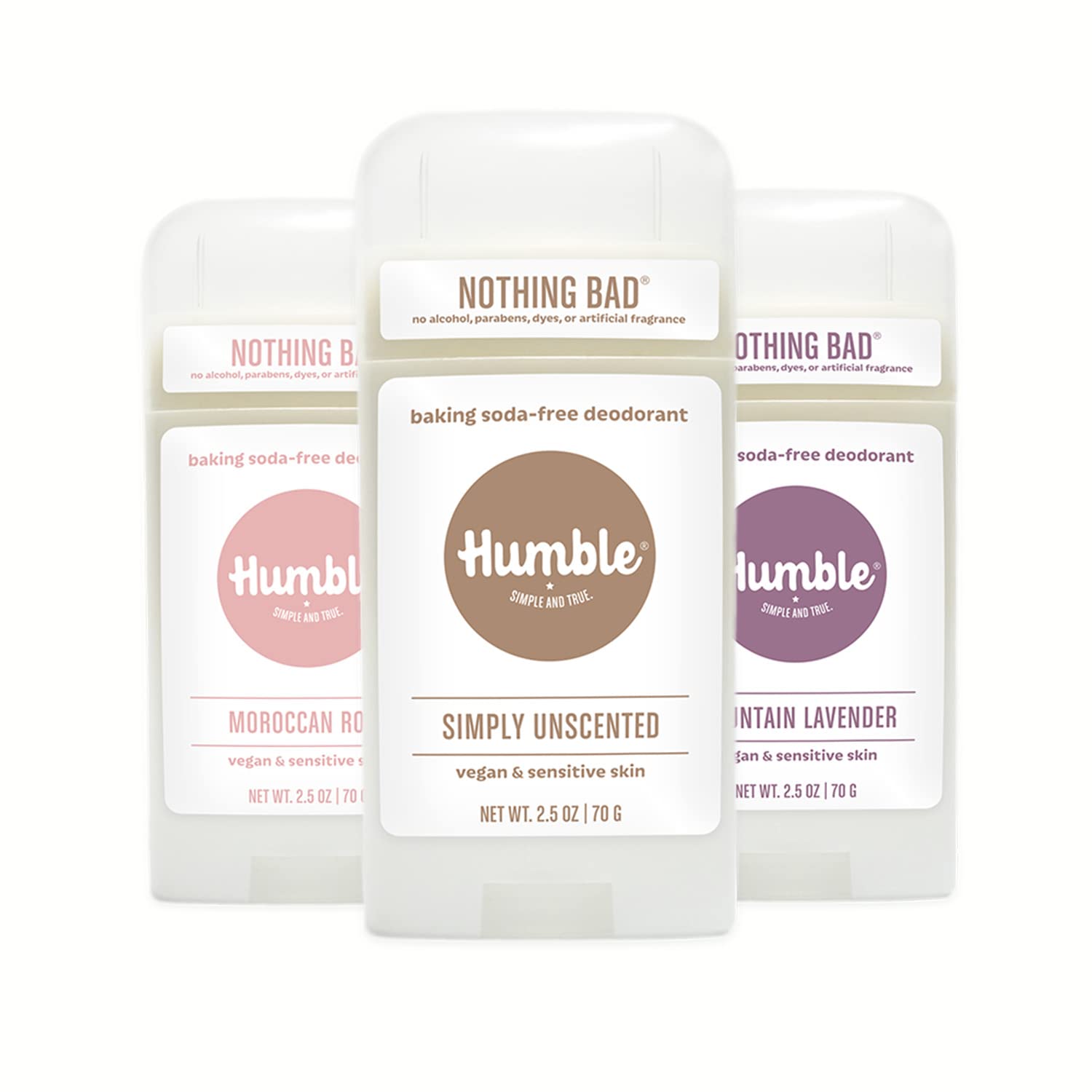 HUMBLE BRANDS Aluminum-Free Deodorant, Vegan and Cruelty- free, Formulated for Sensitive Skin, Simple & Sensitive, Vegan Lavender, Vegan Rose, Vegan