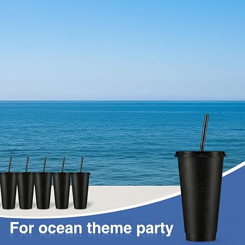 Miniatura 5 de Amyhill 24 vasos reutilizables con tapas y pajitas de 24 onzas con purpurina para café helado, taza de viaje de plástico para jugos de batidos,