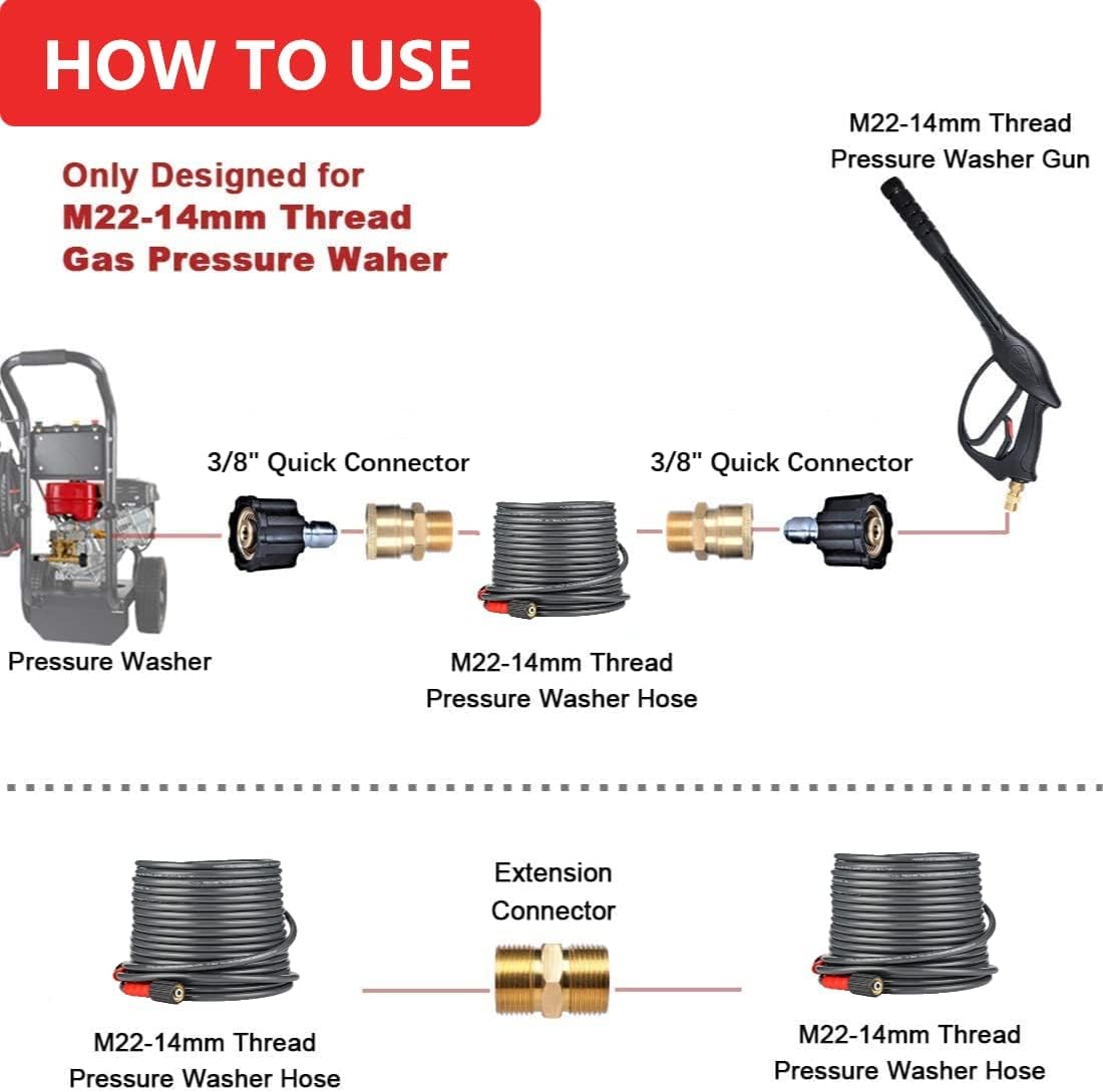 YAMATIC Heavy Duty 3200 PSI Pressure Washer Hose 50 FT X 1/4", M22 to 3/8" Quick Connect Coupler for Replacement/Extension (Wear Resistant Upgrade 3X) : Patio, Lawn & Garden