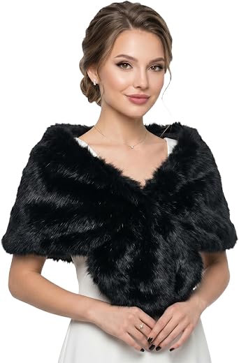 Barelove Long Faux Fur Collar Scarf Wrap for Womens, Cold Winter Warm Stole Scarf Shawl Shrug Neck Warmer Wrap