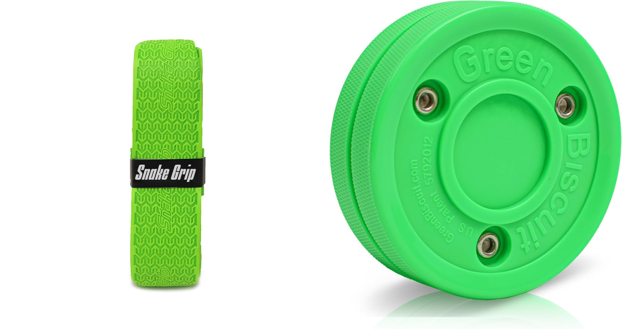 Green Biscuit Snake Grip Bundle | Hockey Grip Tape & 1 Green Biscuit Pucks | Polymer Sports Tape | Green