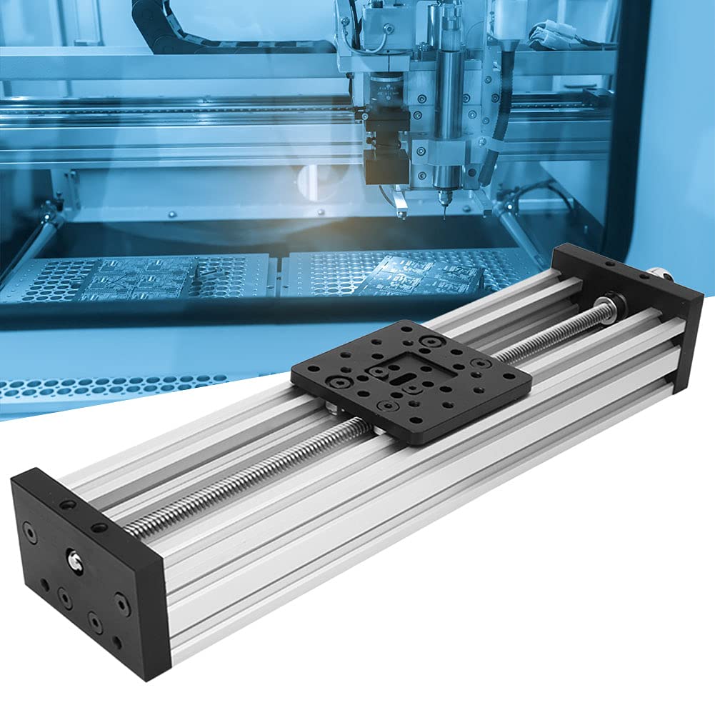 Generic Stół Przesuwny CNC Wykonany ze Stopu Aluminium o Niskim Odkształceniu Termicznym, Idealny do Obrabiarek Kombinowanych, Efektywny Skok 300 Mm, Czarny/srebrny (300 mm)
