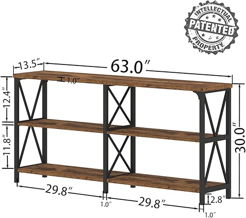 Miniatura 2 de IBF Mesa consola rústica, moderna mesa de entrada con estantes de almacenamiento, mesa de sofá industrial de madera de metal detrás del sofá, mesa