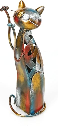 Aayla Estatua de gato de 131 pulgadas de alto figura de gato de hierro de metal decoración de cocina pintura al óleo acabado de color escultura de