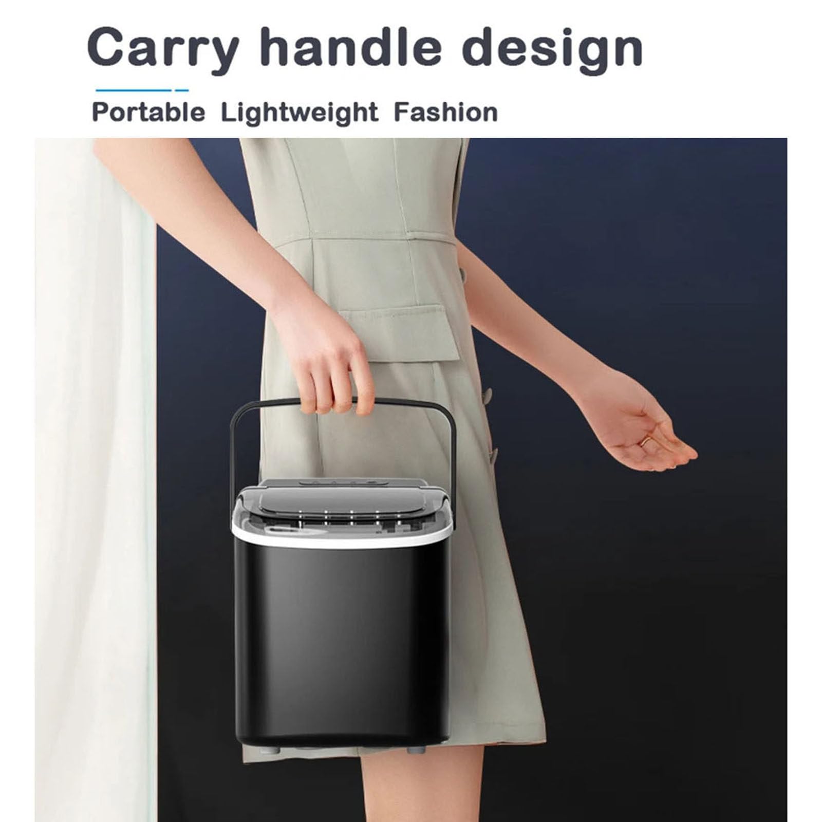 Generico Macchina per Il Ghiaccio da banco, Design Portatile, 9 cubetti di Ghiaccio in 6 Minuti, Produzione giornaliera di 15 kg, autopulente, Ideale per casa, Cucina, Ufficio, Bar (Nero)