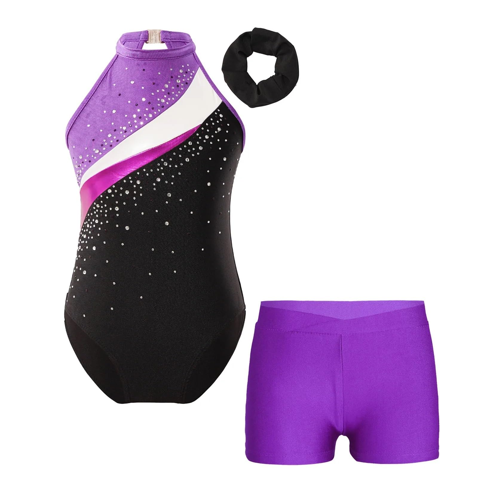 Body Ginnastica Bambina Body da Ginnastica for Bambine, Abiti da Danza Classica, Pantaloncini Sportivi con Strass, Body da Allenamento for Pattinaggio Artistico(Color5,10Y)