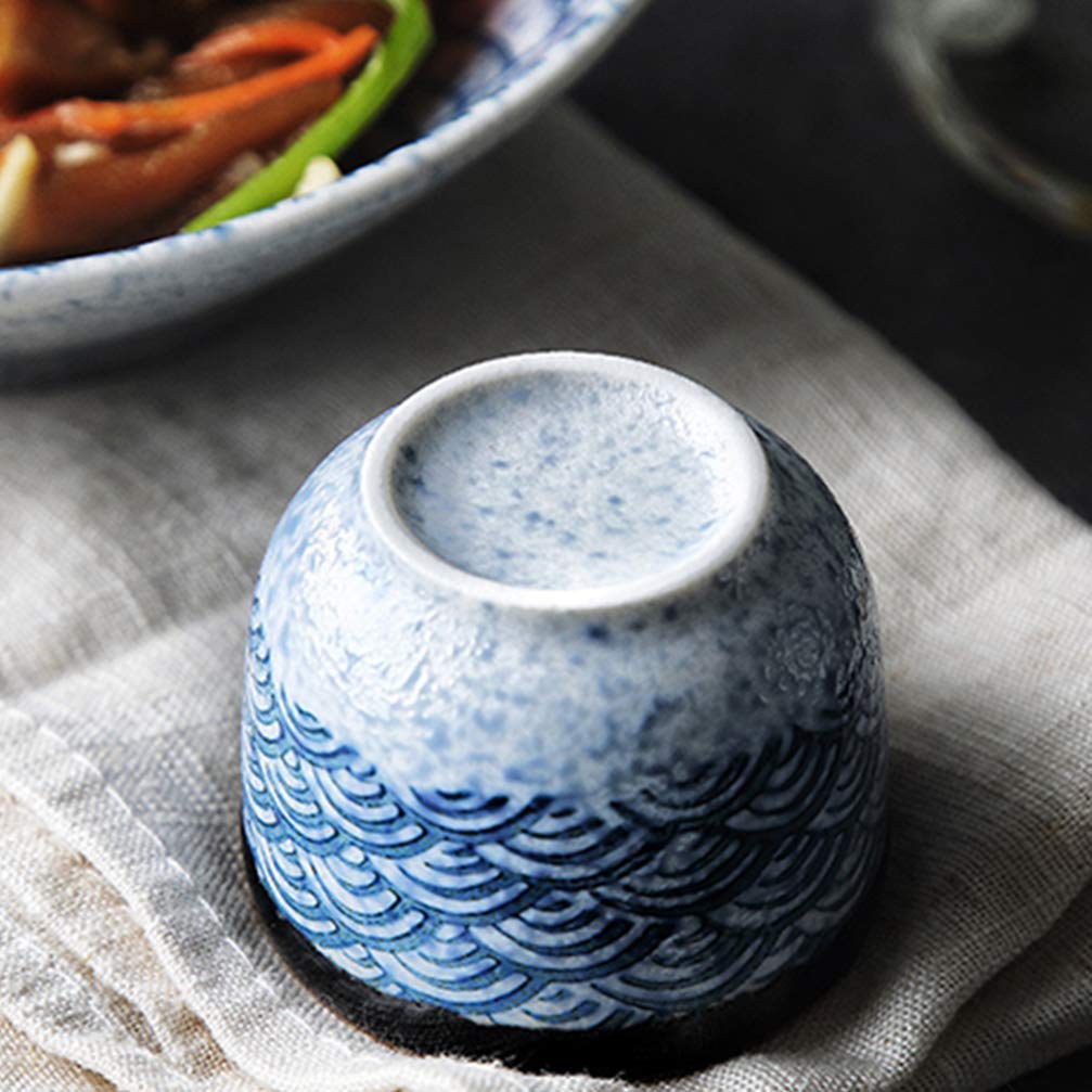 Housoutil Service De Tasses À Saké en Céramique Japonaise 4 Tasses 20 ML Et 1 Pot 180 ML Design Ondes pour Réceptions Familiales Et Décoration Intérieure
