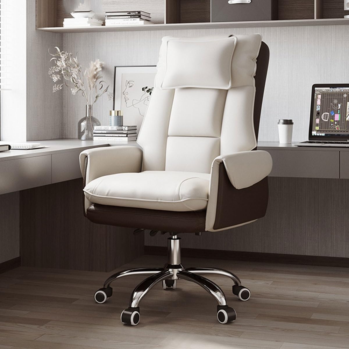 NZPOST Executive Chair Leather Office Chair with Arms Height Adjustable Swivel Home Office Chair for Studying,Ergonomic Computer Chair with Wheels Task Chair