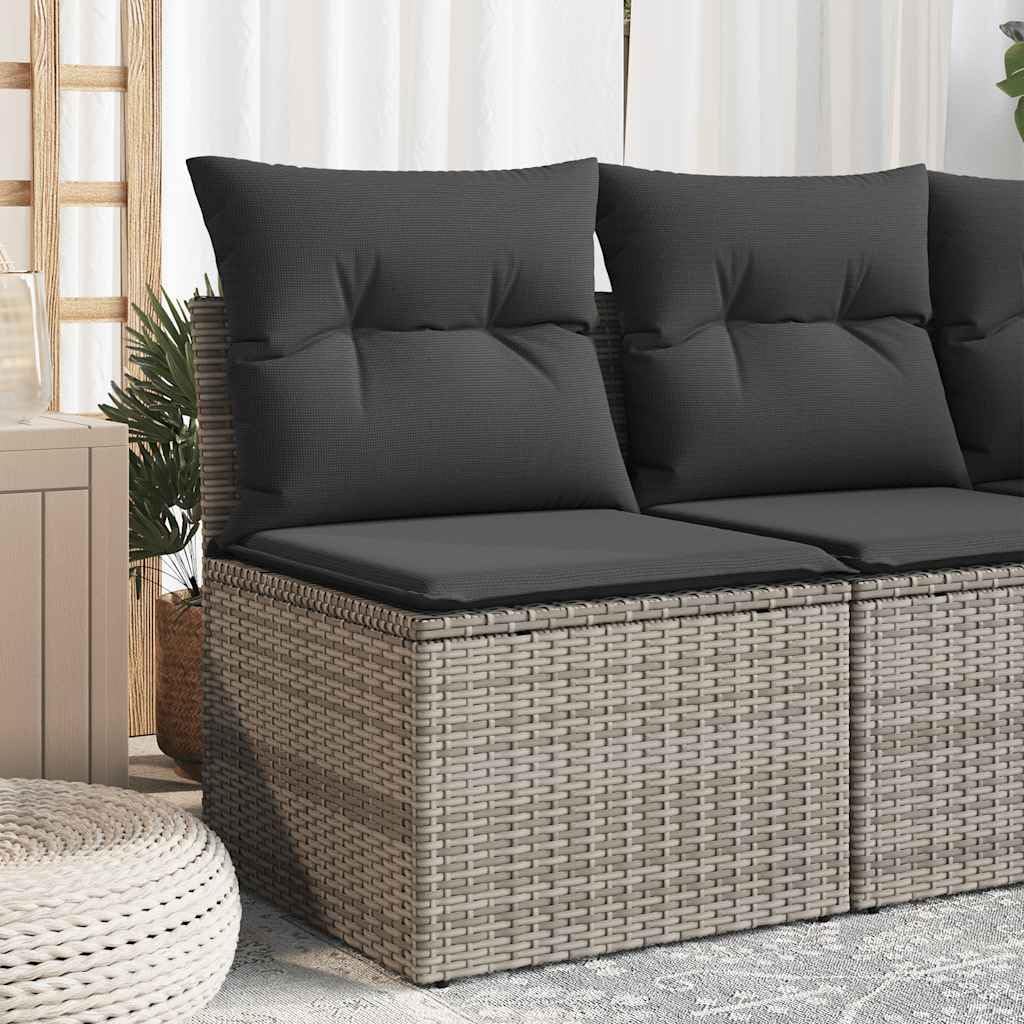 Divano Giardino Senza Braccioli in Polyrattan Grigio con Cuscini | Poltrona modulare per arredare patio o balcone, dotata di piedini regolabili per una stabilità ottimale.