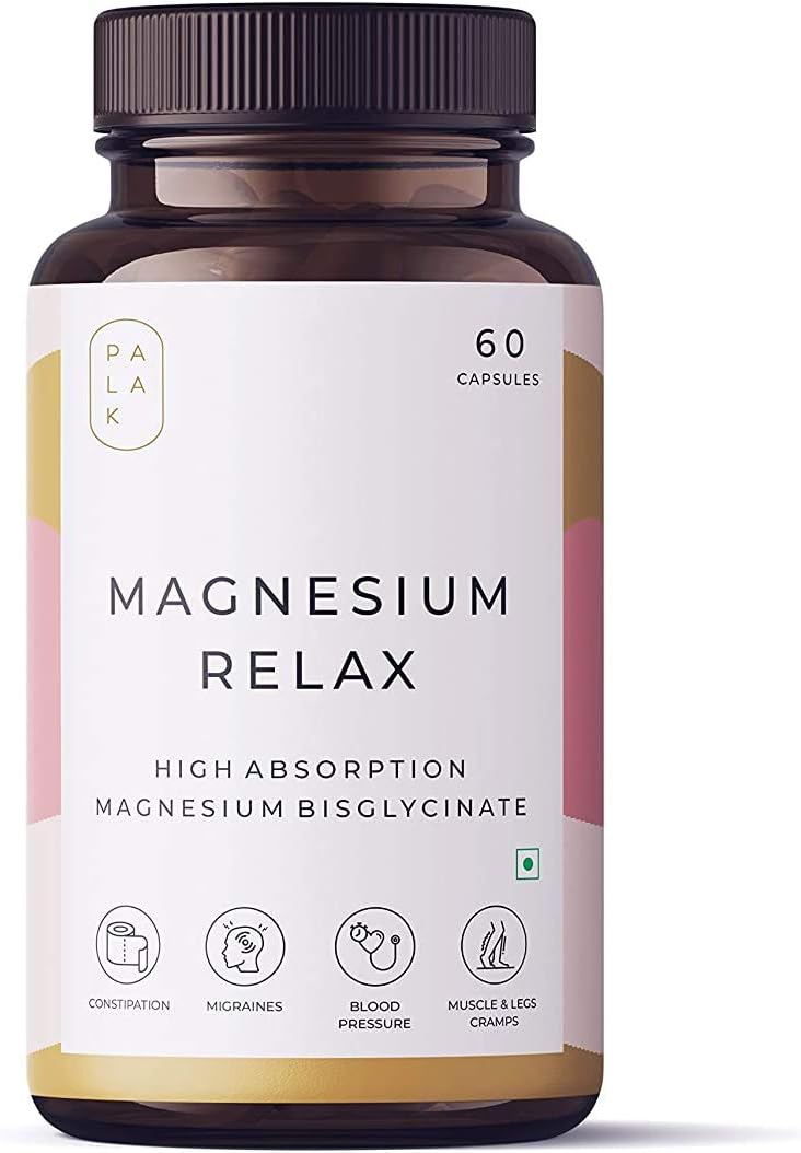 Palak Notes: Magnesium relax Supplement with magnesium bisglycinate, magnesium oxide and vitamin B6 | 60 Capsules
