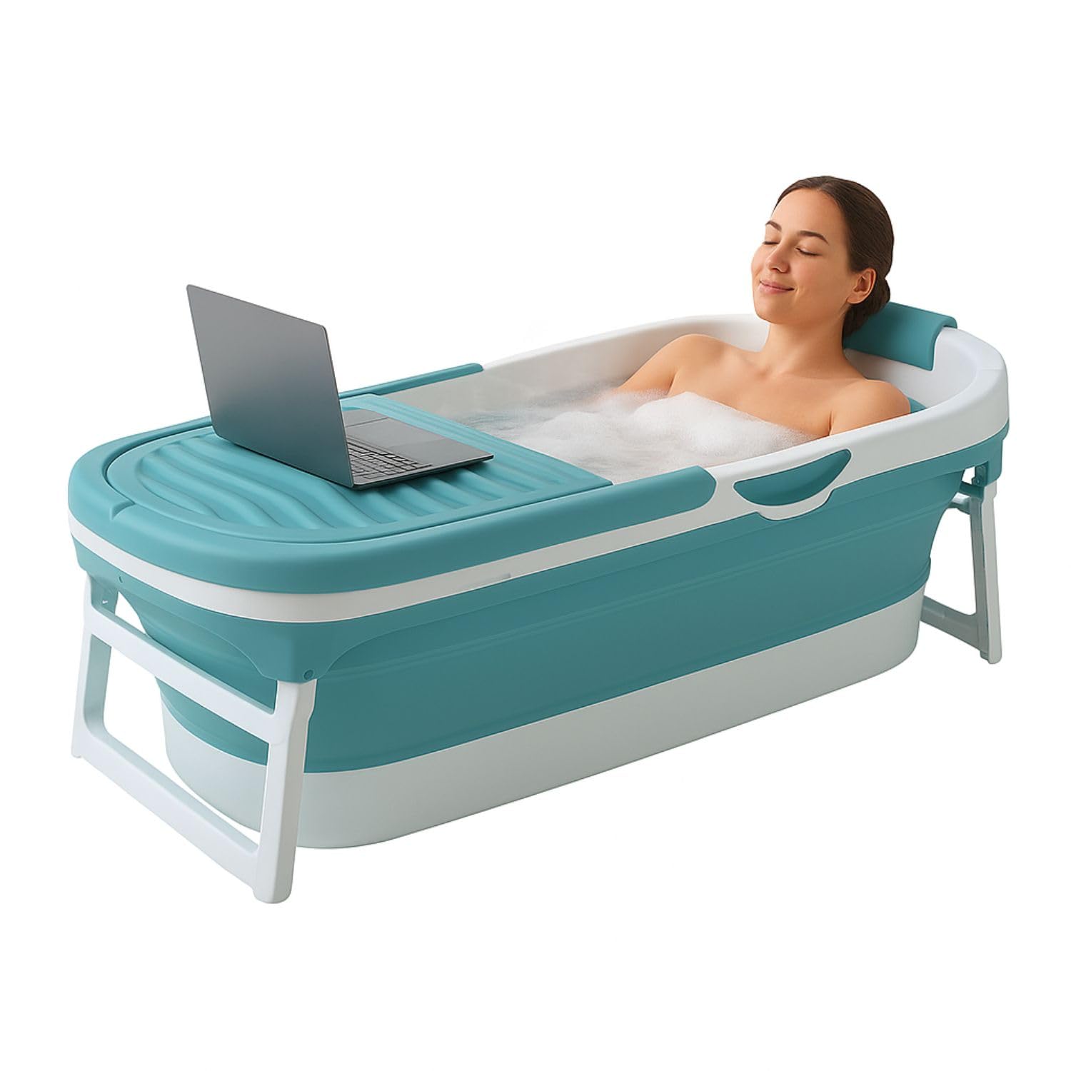 Vasca da bagno per neonati, vasca da bagno pieghevole per adulti, vasca da bagno portatile con coperchio, ruote, vassoio, 118x60x50cm | Leroy Merlin