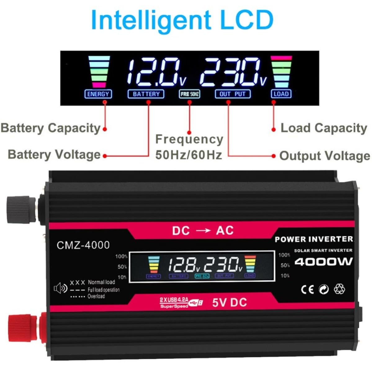 Inversor Digital Pantalla 4000w de Coche 12v con 220v LCD