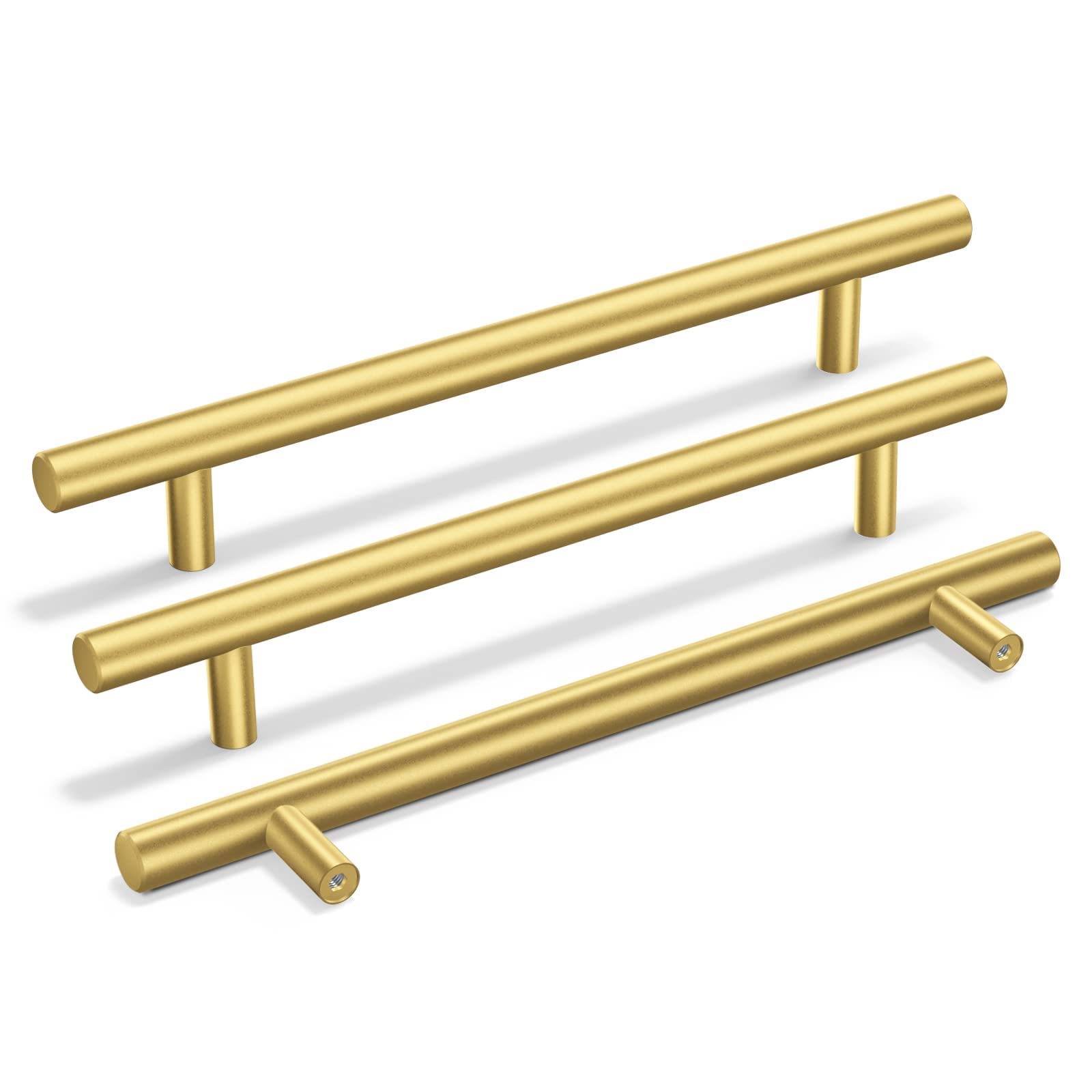 Goldenwarm 4 Pack Gold Drawer Handles 160mm Hole Centers Gold Kitchen Cupboard Handles Brushed Brass Drawer Pulls T-Bar Stainless Steel — image 1