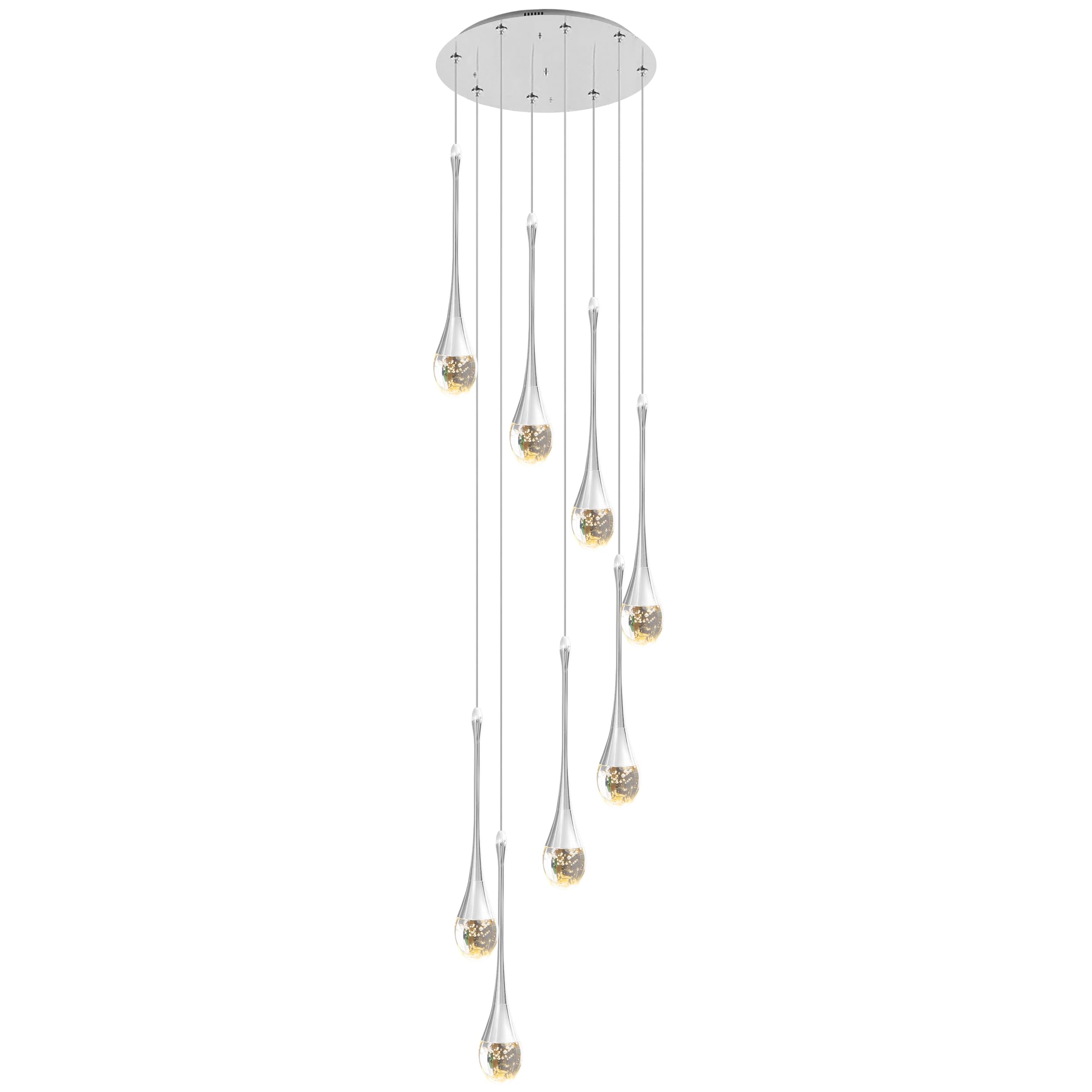 PCXEHUYP 8-Light Crystal Chandeliers 3CCT Dimmable LED Pendant Lights Raindrop Spiral High Ceiling Dome Chandelier For Living Room Foyer Entryway Staircase Lighting Fixture