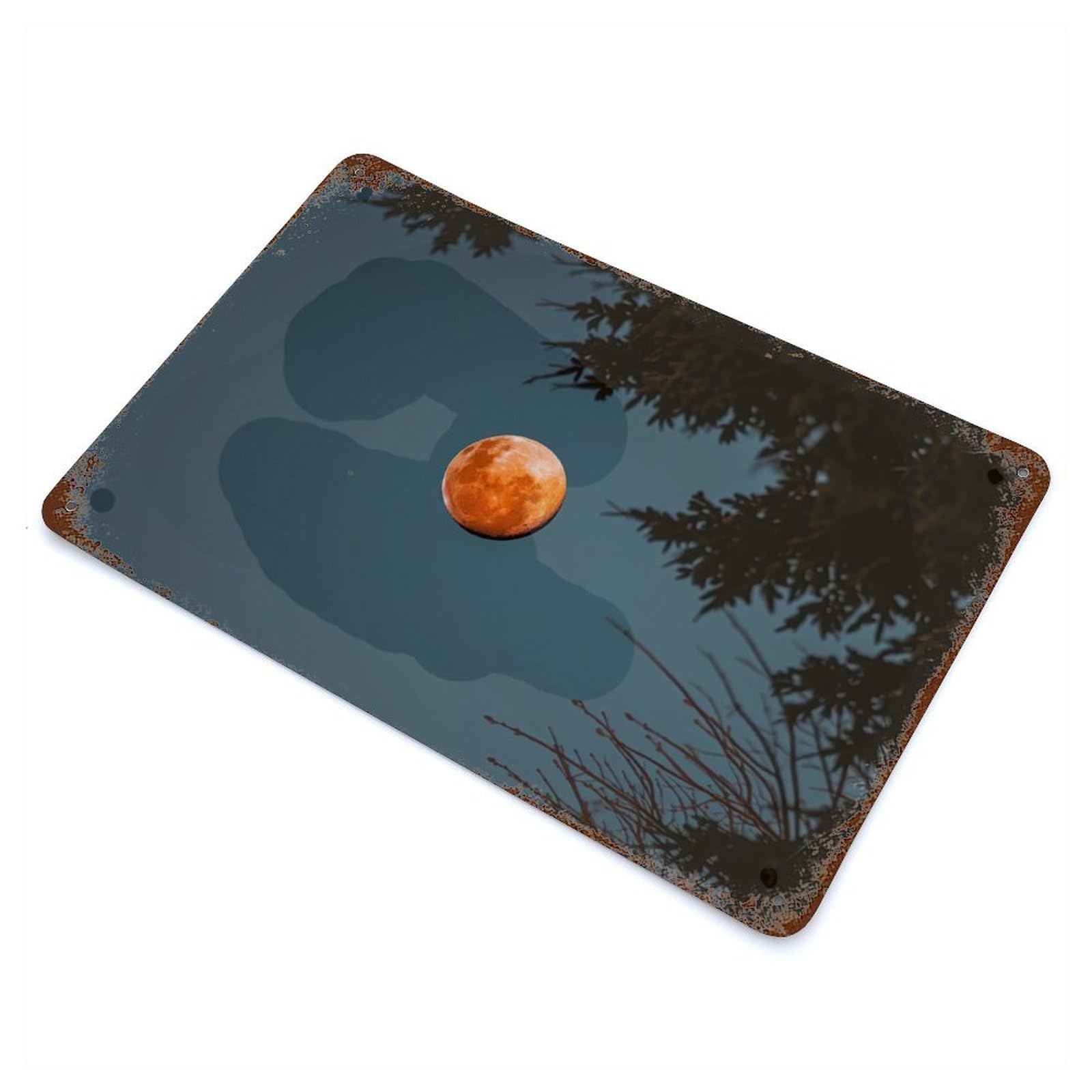 Blood Moon Twilight Sky Vintage Wall Sign 11.8"x7.9", Rust Effect Metal Decor for Office, Studio And Wall Decor