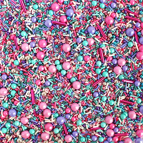 Mermaid Glam Sprinkle Mix| Birthday Colorful Sprinkles| Cake Cupcake Cookie Sprinkles| Ice Cream Candy Sprinkles Toppers| Bright Pink Passionate Purple Aquatic Teal Metallic Decorating Sprinkles, 2OZ